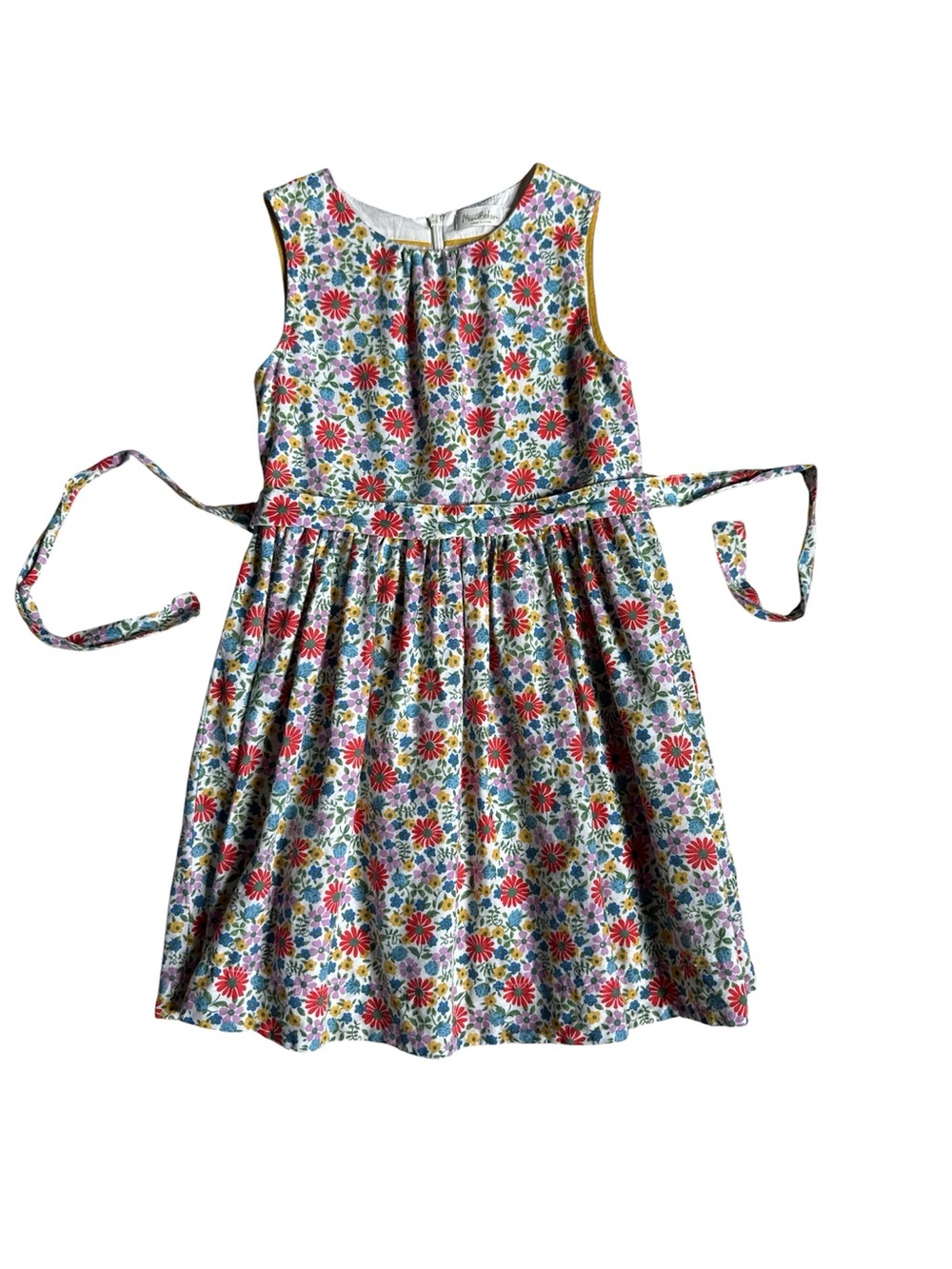 Mini Boden Girls Floral Tie-Waist Sleeveless Dress - 8-9y